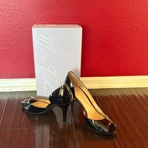 Marc Fisher Shiny Black Peep Toe Heels